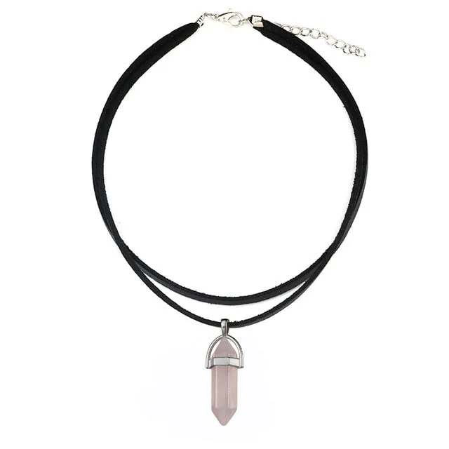 Opal Hexagonal Column Stone Choker Necklace Women New Jewelry Gift
