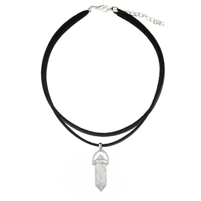 Opal Hexagonal Column Stone Choker Necklace Women New Jewelry Gift