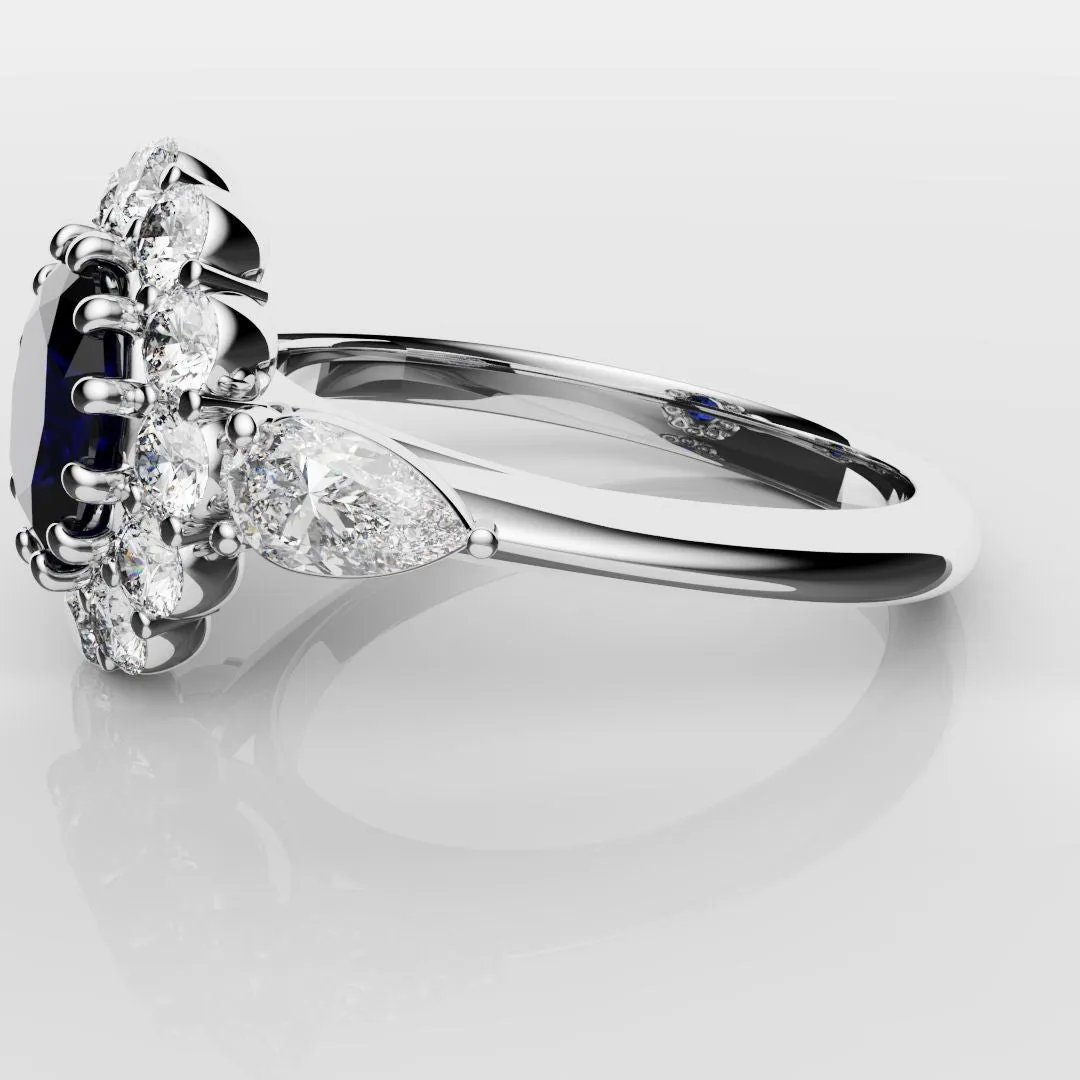 Oval Sapphire Cluster With Pear Shoulder Diamonds