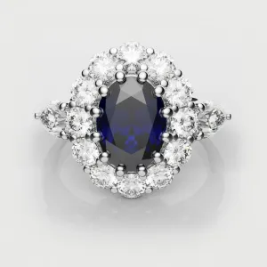 Oval Sapphire Cluster With Pear Shoulder Diamonds