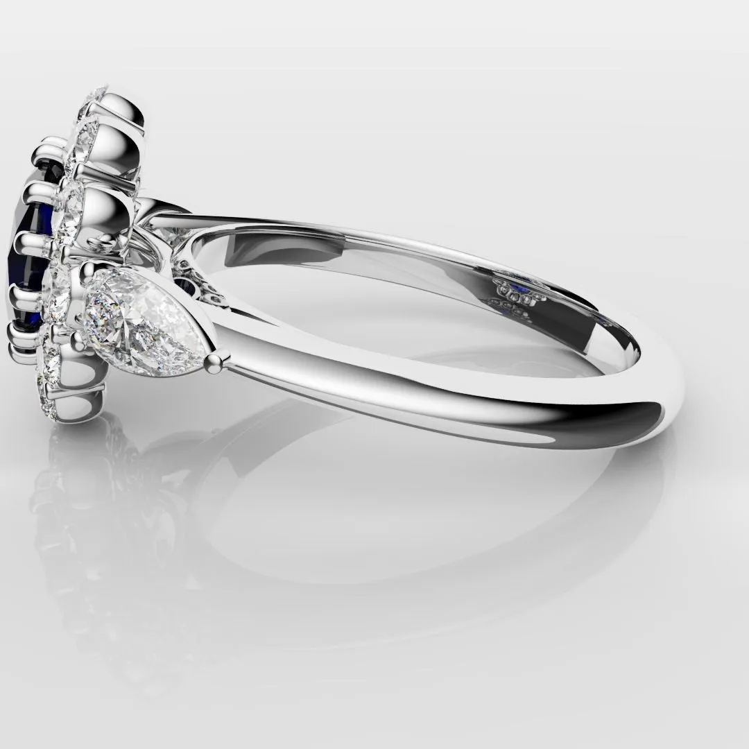 Oval Sapphire Cluster With Pear Shoulder Diamonds