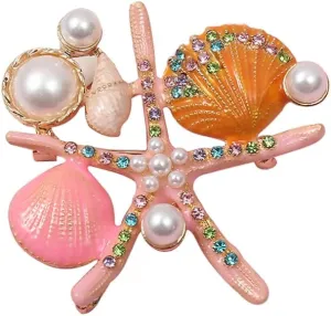 Pearl Animal Ocean Enamel Sea Star Coral Starfish Brooches for Women
