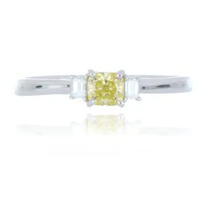Platinum 0.31ct yellow diamond 3 stone ring
