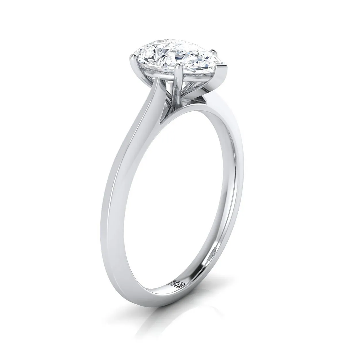 Platinum Pear Shape Center  Timeless Solitaire Comfort Fit Engagement Ring