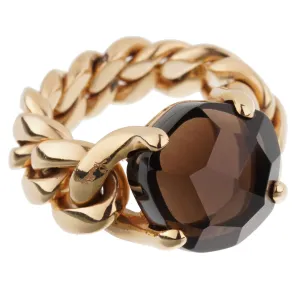 Pomellato 6.65ct Smoky Quartz Chain Link Gold Ring Sz 7
