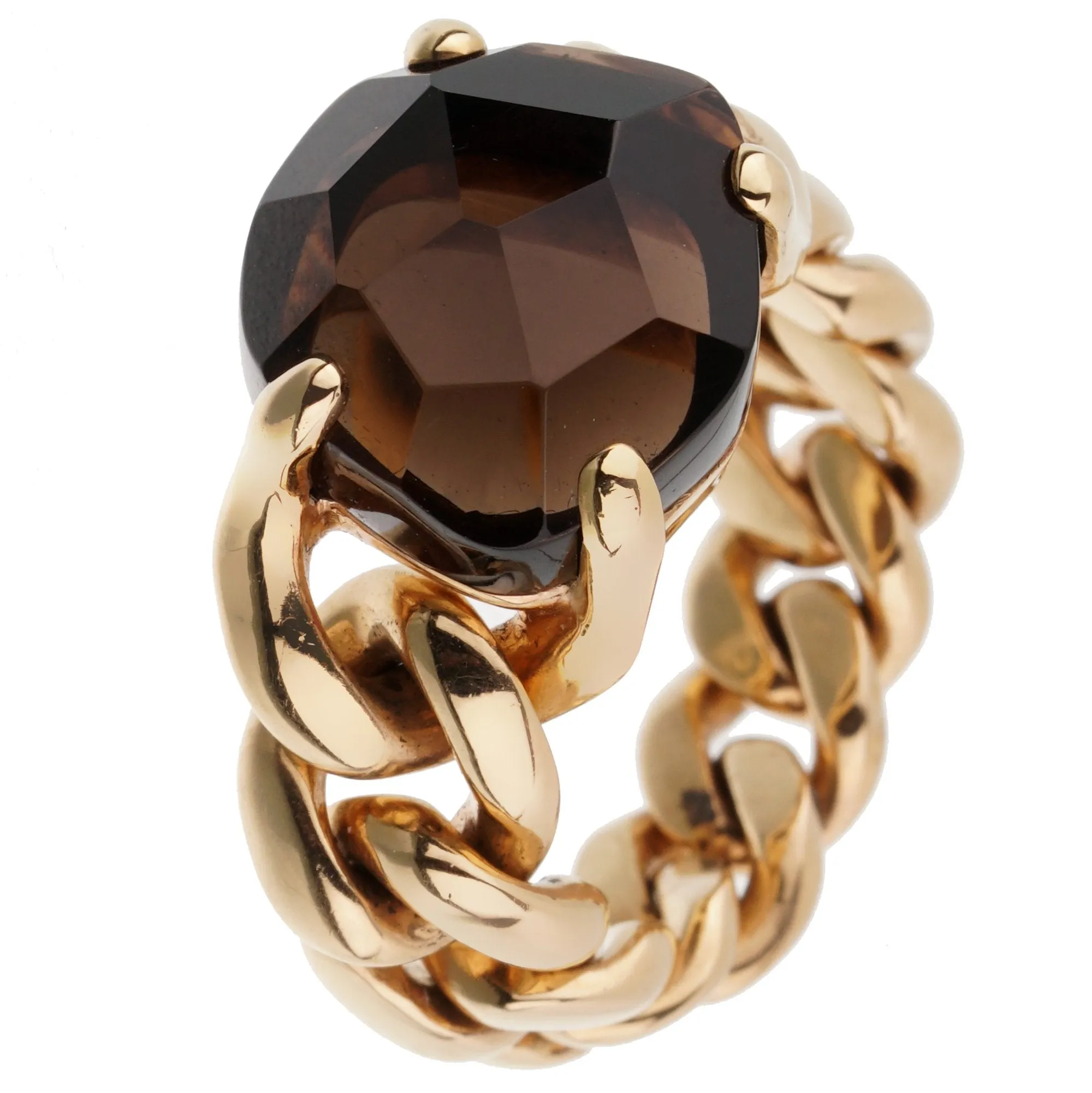 Pomellato 6.65ct Smoky Quartz Chain Link Gold Ring Sz 7