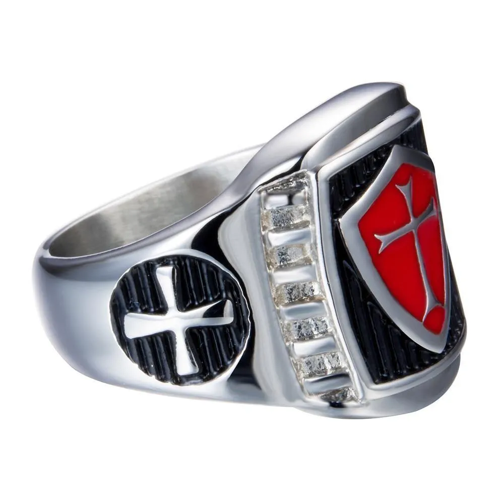 Red Armor Shield Knight Templar Crusade Cross Ring