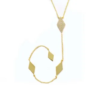 Rhombus CZ Lariat Necklace - Gold