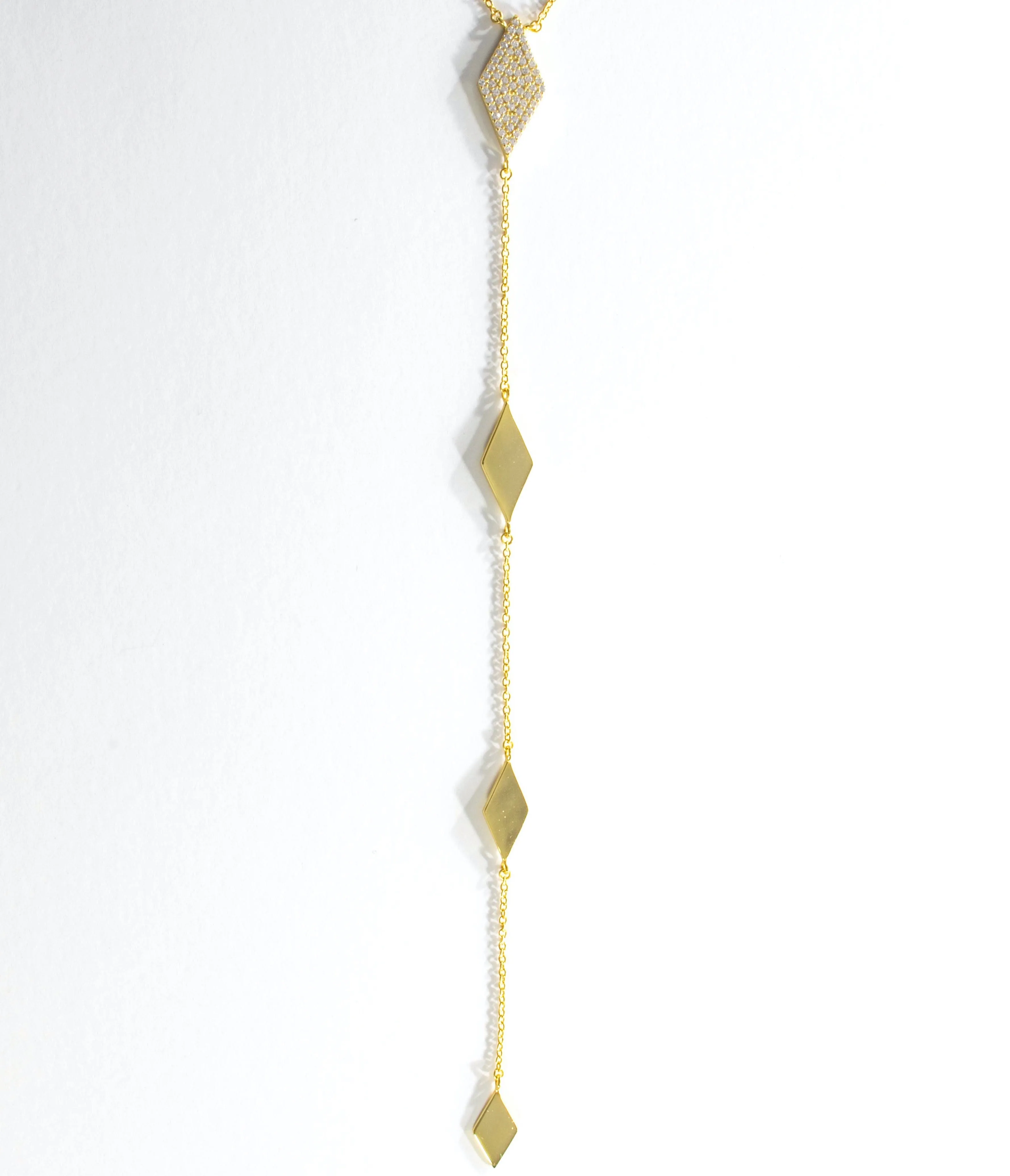 Rhombus CZ Lariat Necklace - Gold