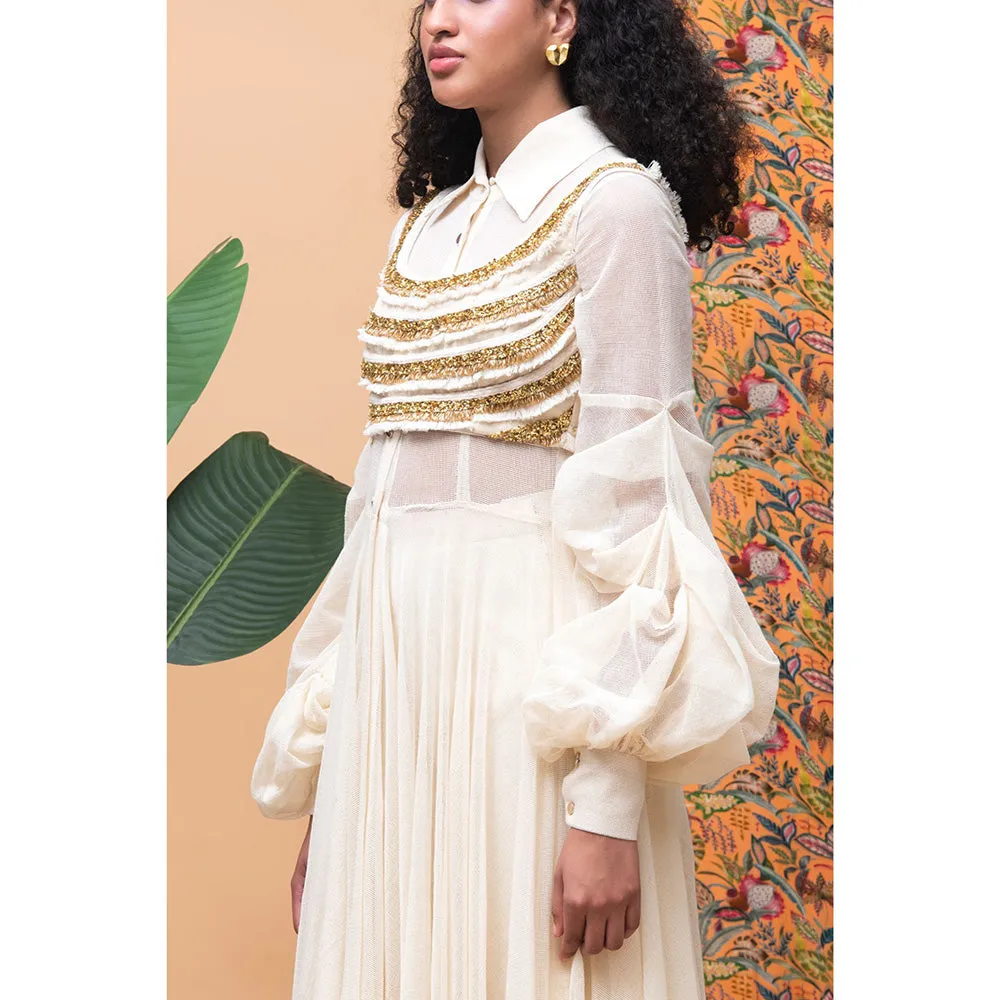 RISHI & VIBHUTI Kellen Ivory Blouse & Pant (Set of 3)