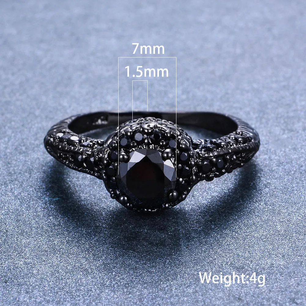 Round Black Obsidian Stone Ring Men's Trendy Unique Ring