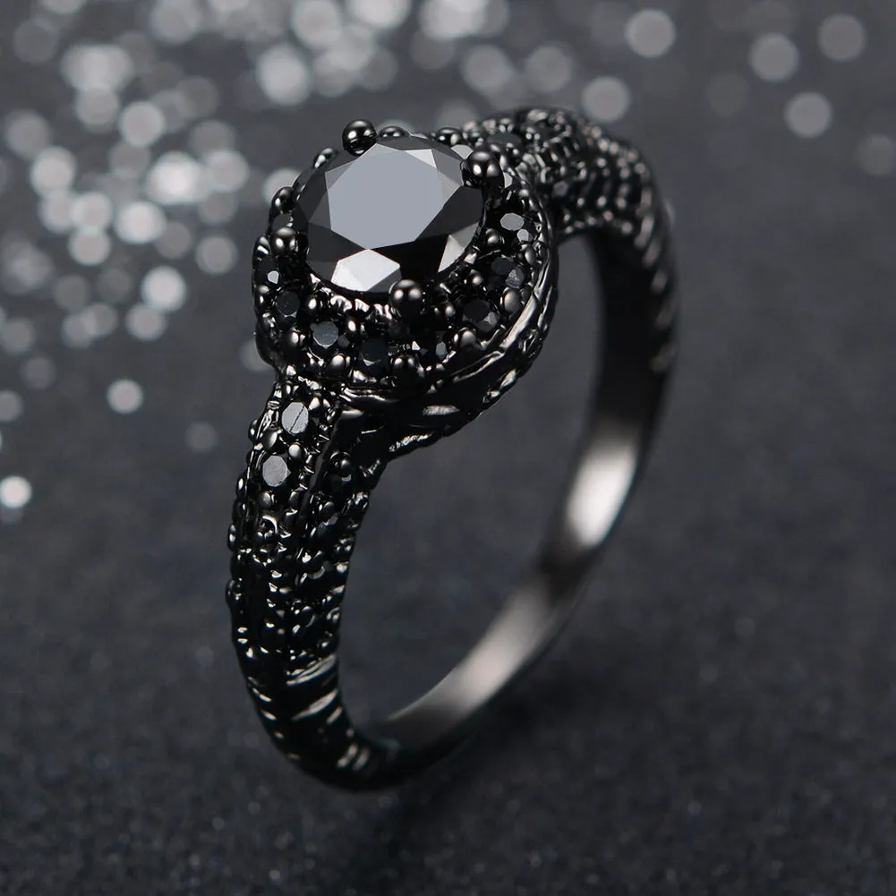 Round Black Obsidian Stone Ring Men's Trendy Unique Ring