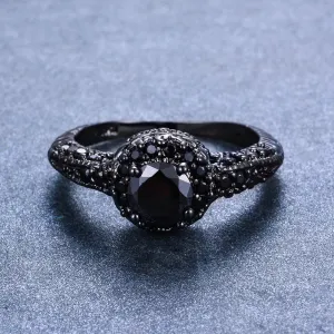 Round Black Obsidian Stone Ring Men's Trendy Unique Ring