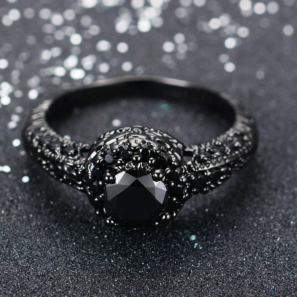 Round Black Obsidian Stone Ring Men's Trendy Unique Ring