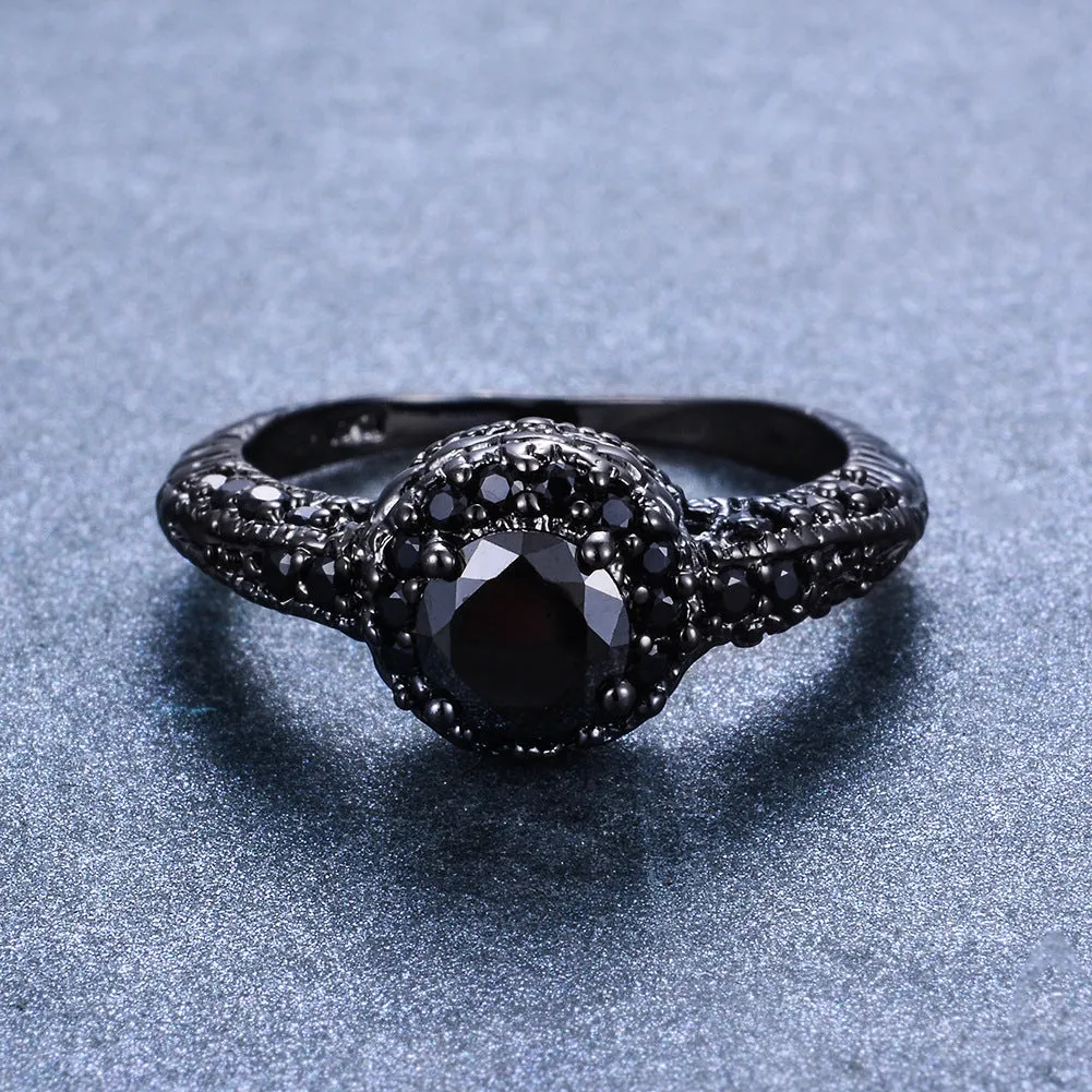 Round Black Obsidian Stone Ring Men's Trendy Unique Ring