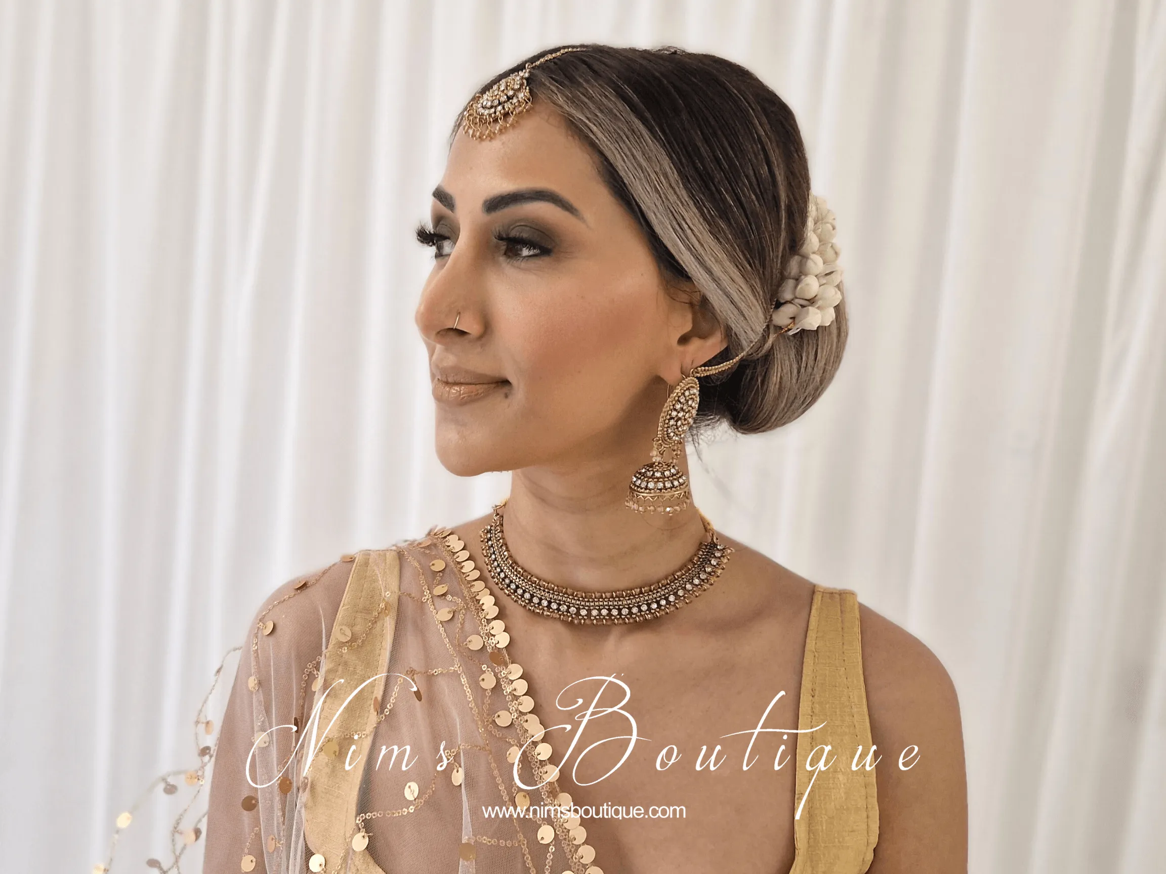 Royal Antique Gold & Clear Stone Tikka Set