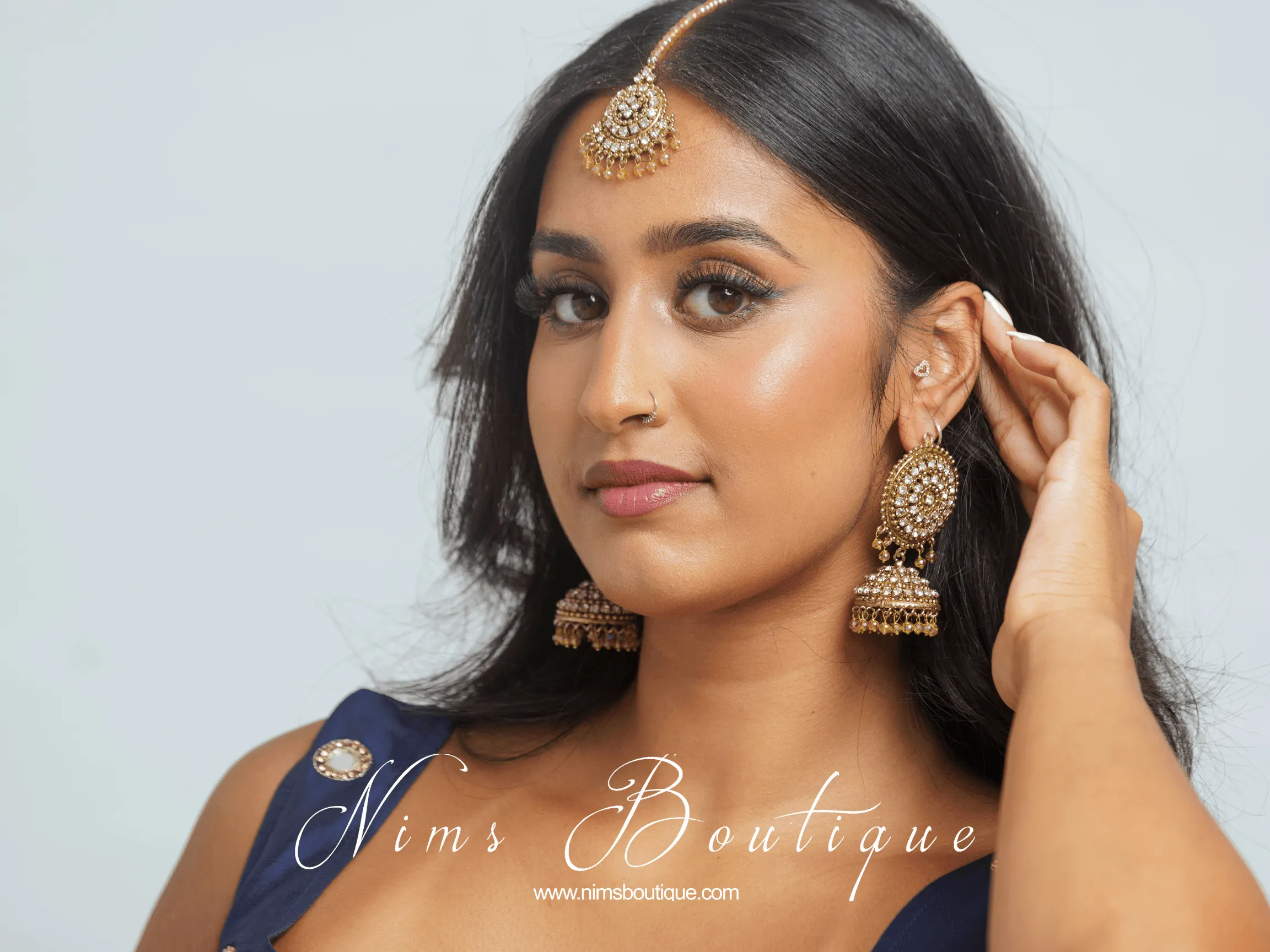 Royal Antique Gold & Clear Stone Tikka Set