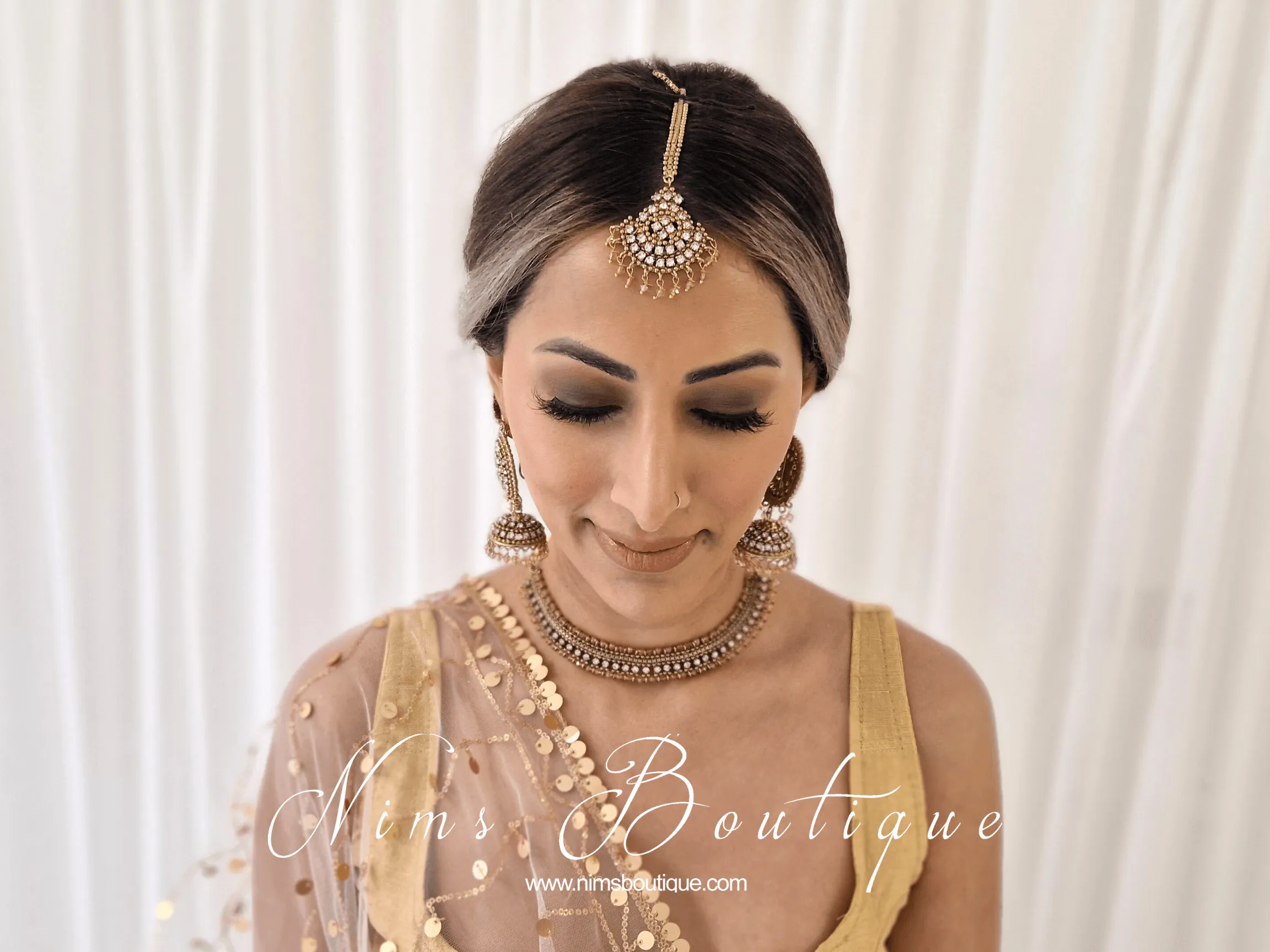 Royal Antique Gold & Clear Stone Tikka Set