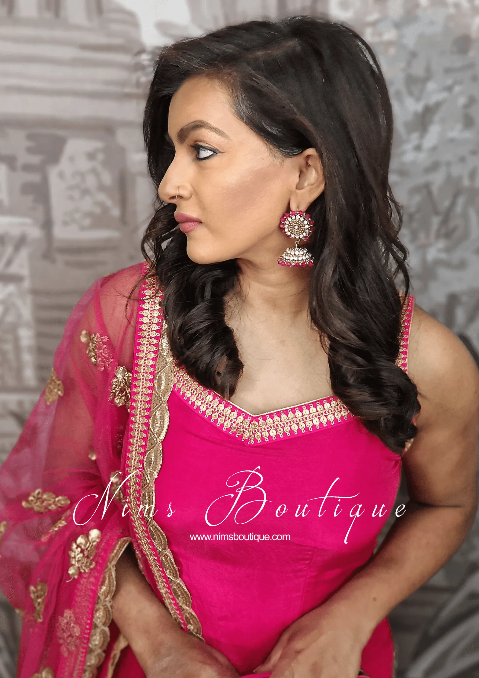 Royal Chandni Antique Gold & Hot Pink Chumke