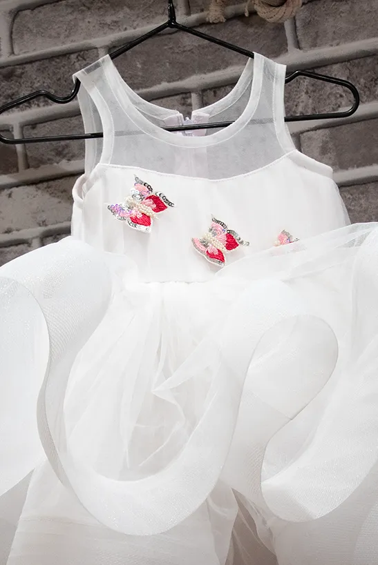 Ruffle Layered Dress with Butterfly Brooches