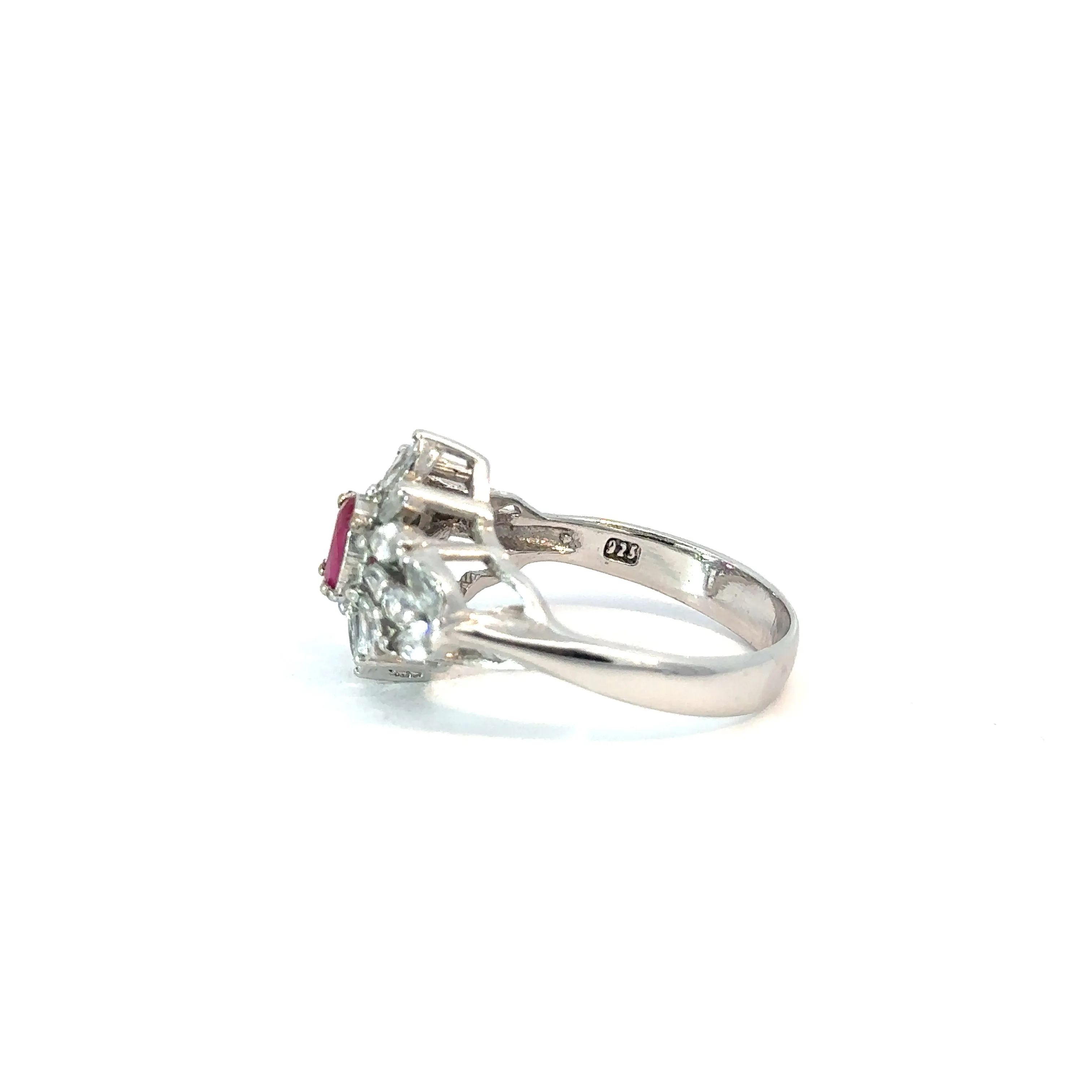Scarlet Bloom Ruby Sterling Silver Ring with Zirconia