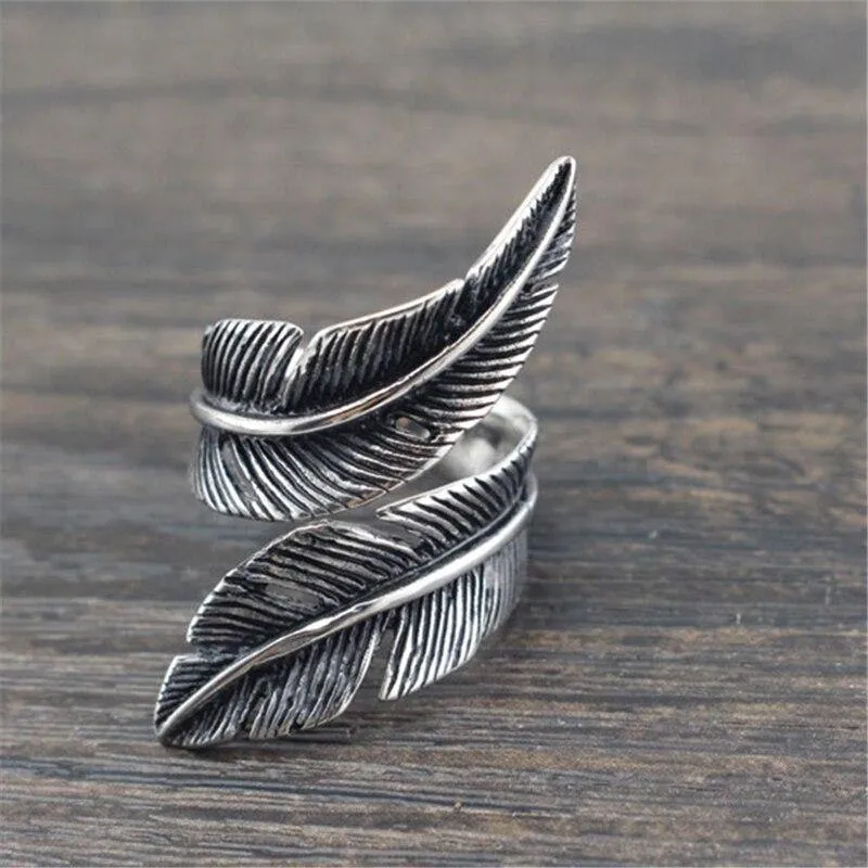 Silver Color Feather Rings For Women