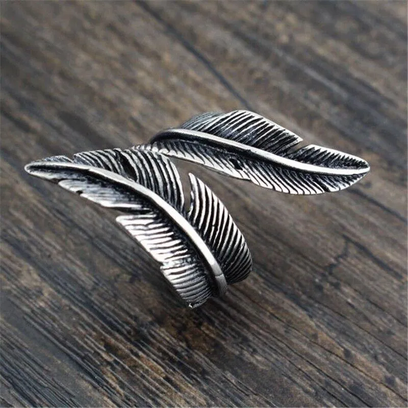 Silver Color Feather Rings For Women
