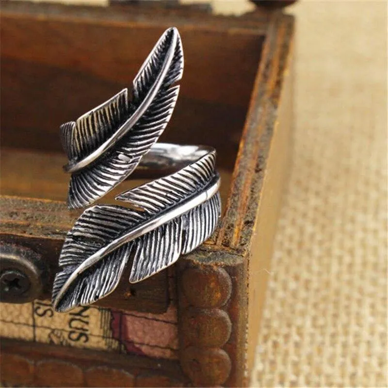 Silver Color Feather Rings For Women