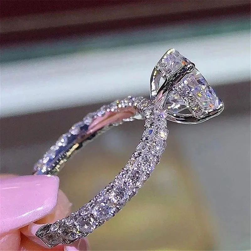 Silver Engagement White Zircon Stones Rings