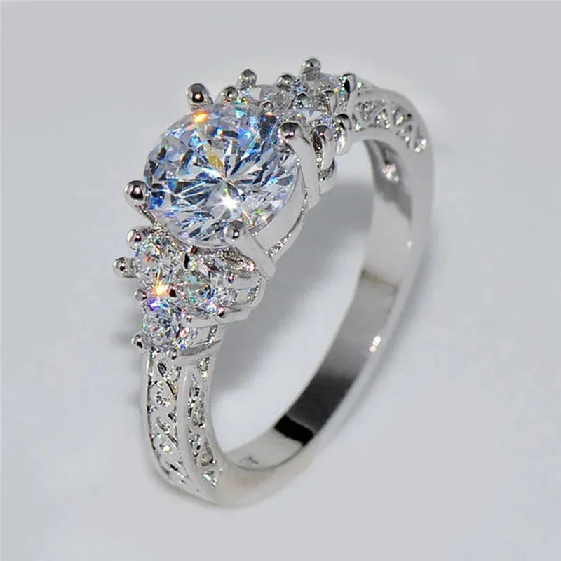 Silver Engagement White Zircon Stones Rings