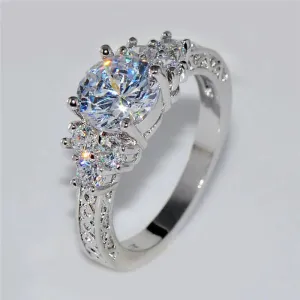 Silver Engagement White Zircon Stones Rings