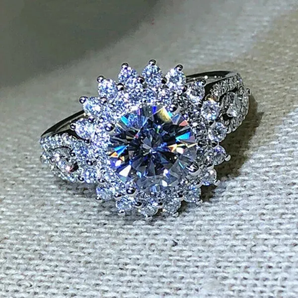 Silver Engagement White Zircon Stones Rings