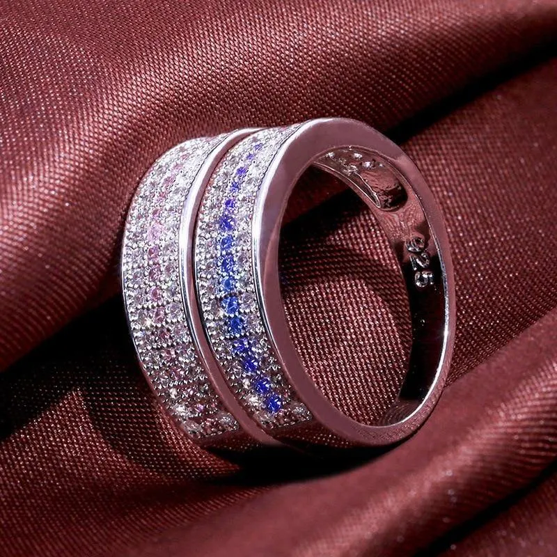 Silver Round Lab Sapphire Zircon Gemstone Fine Jewelry ring