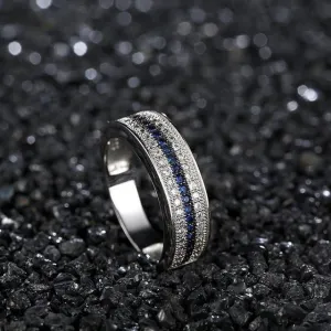 Silver Round Lab Sapphire Zircon Gemstone Fine Jewelry ring