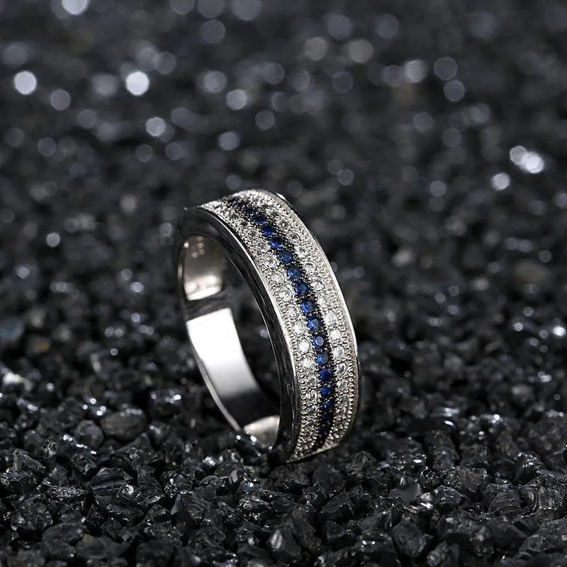 Silver Round Lab Sapphire Zircon Gemstone Fine Jewelry ring