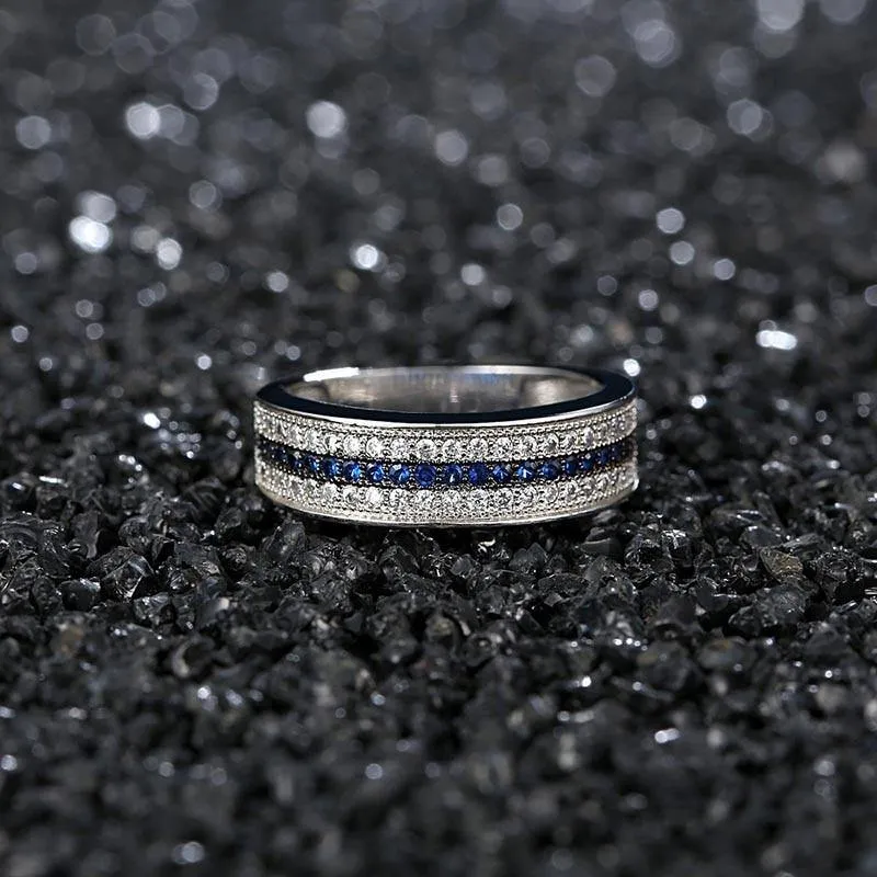 Silver Round Lab Sapphire Zircon Gemstone Fine Jewelry ring