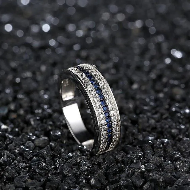 Silver Round Lab Sapphire Zircon Gemstone Fine Jewelry ring