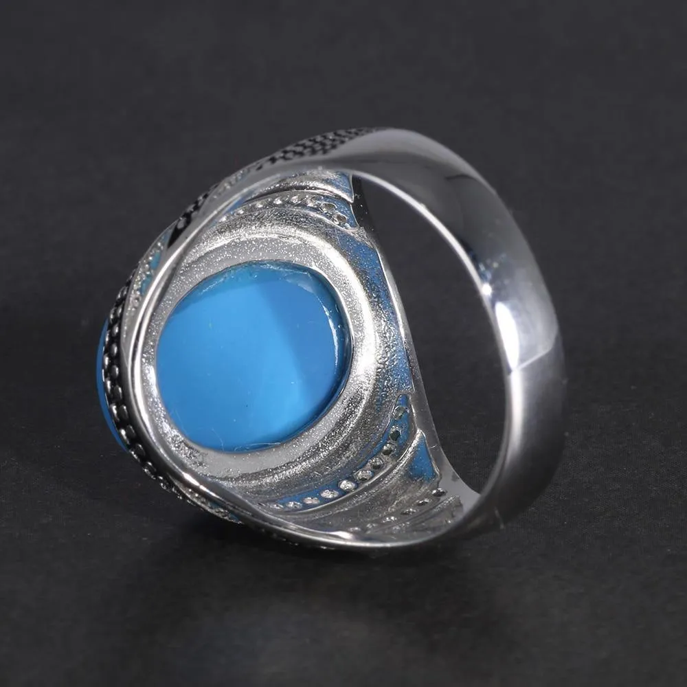Silver Simulated Turquoise Retro Vintage Ring