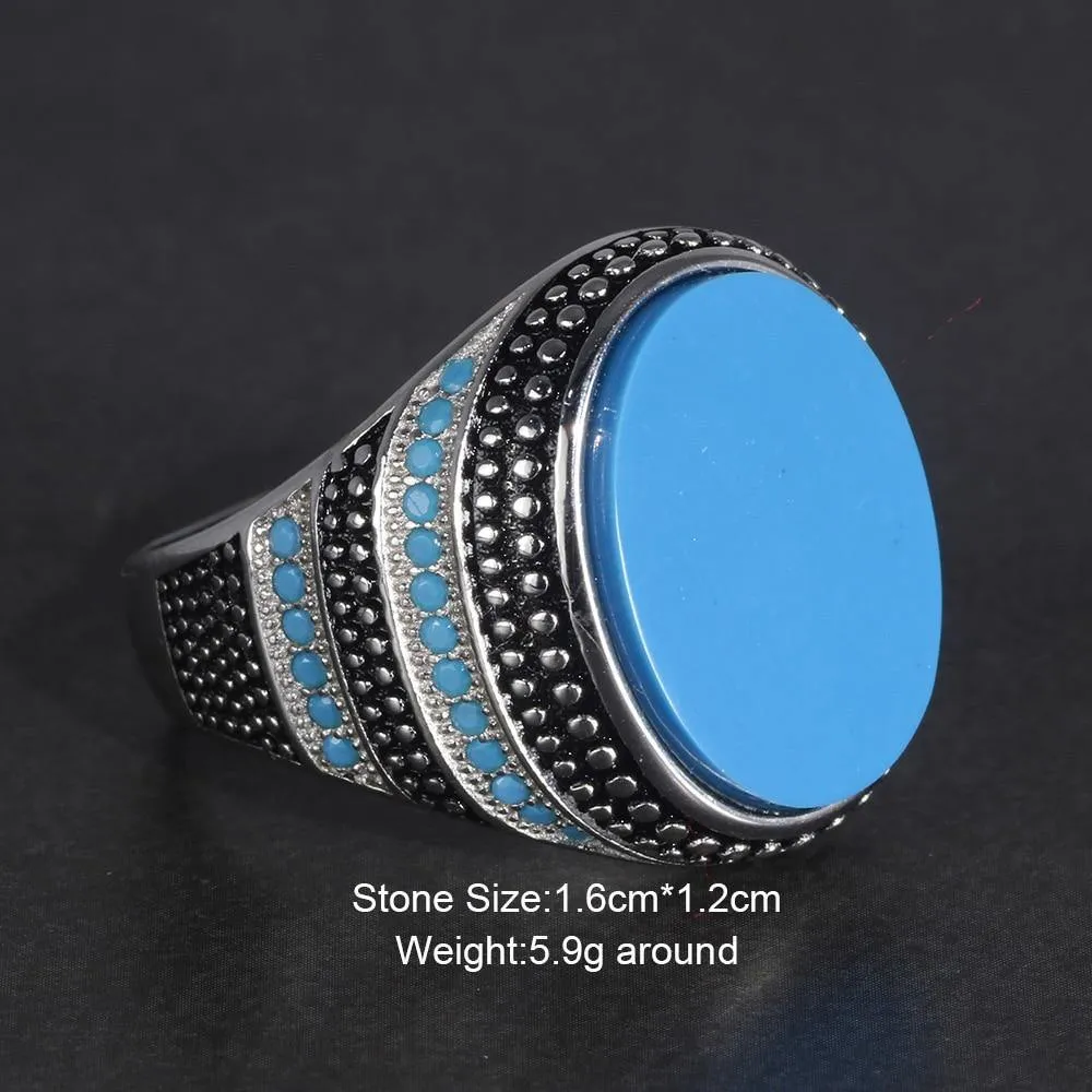 Silver Simulated Turquoise Retro Vintage Ring