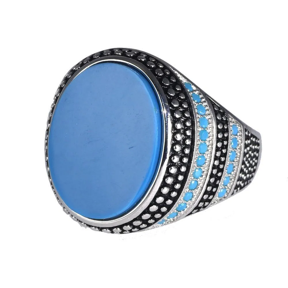Silver Simulated Turquoise Retro Vintage Ring