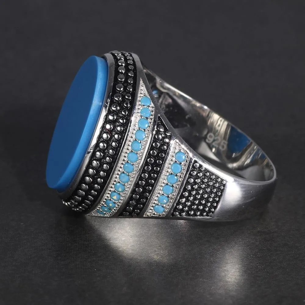 Silver Simulated Turquoise Retro Vintage Ring