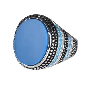 Silver Simulated Turquoise Retro Vintage Ring