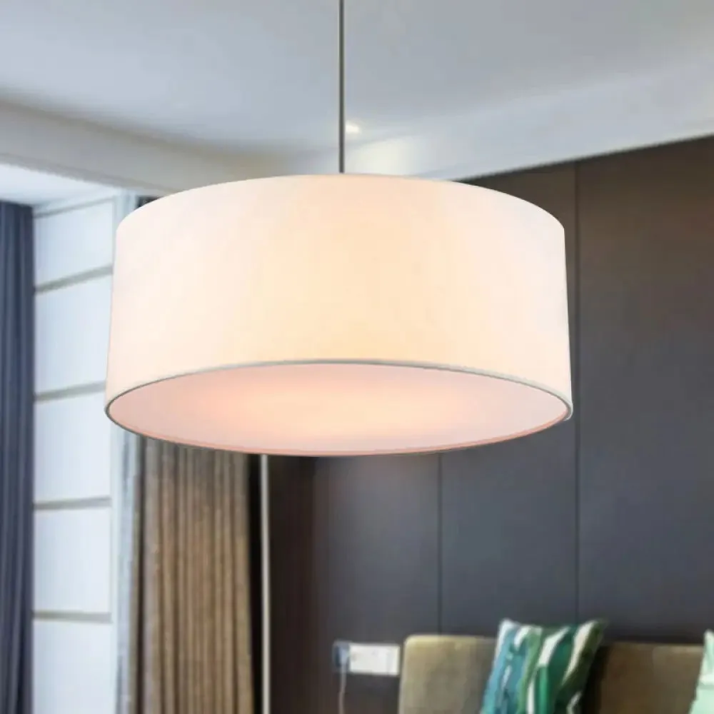 Simple Fabric Drum Ceiling Pendant Light - Light Grey/Black/Beige - 12"/16"/18" Diameter - Hanging Lamp Kit