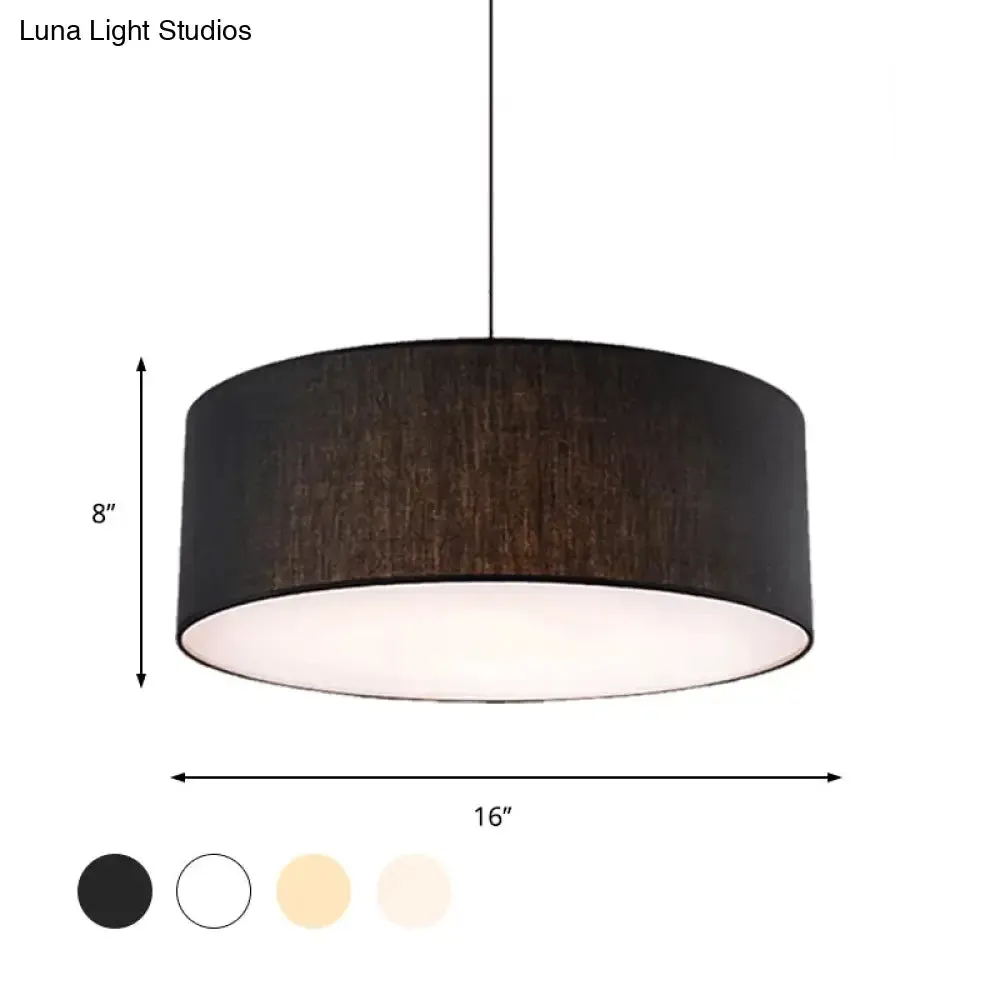 Simple Fabric Drum Ceiling Pendant Light - Light Grey/Black/Beige - 12"/16"/18" Diameter - Hanging Lamp Kit