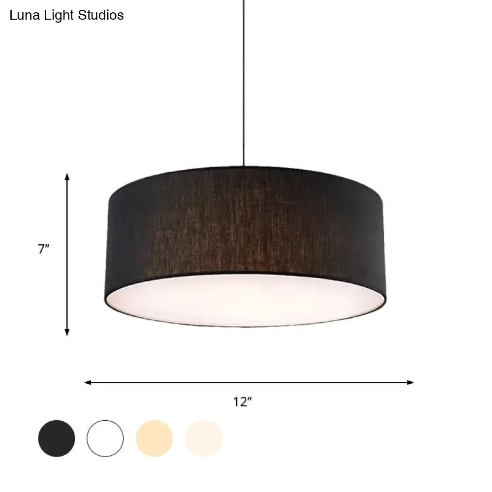 Simple Fabric Drum Ceiling Pendant Light - Light Grey/Black/Beige - 12"/16"/18" Diameter - Hanging Lamp Kit