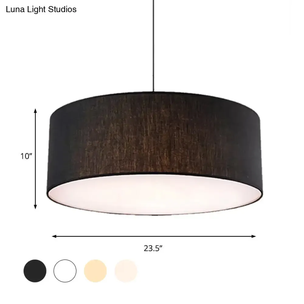 Simple Fabric Drum Ceiling Pendant Light - Light Grey/Black/Beige - 12"/16"/18" Diameter - Hanging Lamp Kit