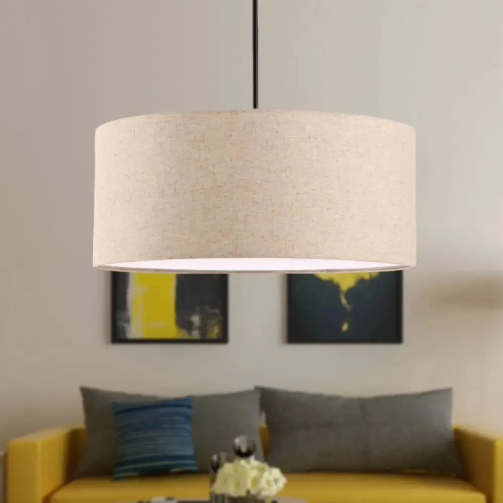 Simple Fabric Drum Ceiling Pendant Light - Light Grey/Black/Beige - 12"/16"/18" Diameter - Hanging Lamp Kit