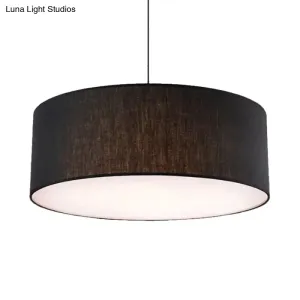 Simple Fabric Drum Ceiling Pendant Light - Light Grey/Black/Beige - 12"/16"/18" Diameter - Hanging Lamp Kit