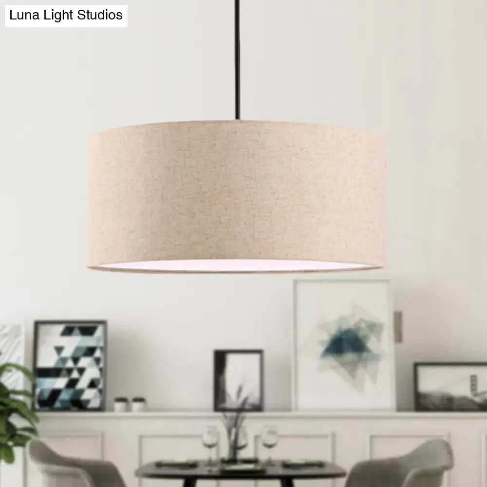 Simple Fabric Drum Ceiling Pendant Light - Light Grey/Black/Beige - 12"/16"/18" Diameter - Hanging Lamp Kit