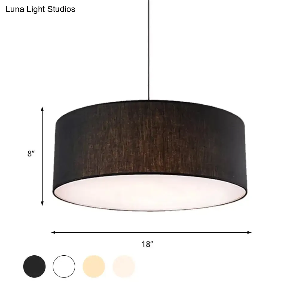 Simple Fabric Drum Ceiling Pendant Light - Light Grey/Black/Beige - 12"/16"/18" Diameter - Hanging Lamp Kit